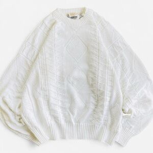 Vintage London Fog White Cotton Knit Geometric Retro Sweater